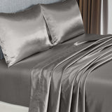 Royal Comfort Satin Sheet Set 4 Piece Fitted Flat Sheet Pillowcases  - King - Charcoal - Rear View