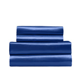 Royal Comfort Satin Sheet Set 4 Piece Fitted Flat Sheet Pillowcases  - King - Navy Blue - 45-Degree Angle