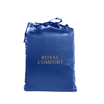 Royal Comfort Satin Sheet Set 4 Piece Fitted Flat Sheet Pillowcases - King - Navy Blue