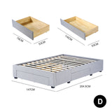 Milano Decor Palermo Bed Base with Drawers Upholstered Fabric Wood Grey - Double - Grey - Side View