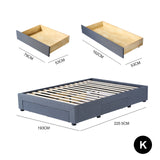 Milano Decor Palermo Bed Base with Drawers Upholstered Fabric Wood Charcoal - King - Charcoal - Side View