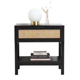 Casa Decor Tulum Rattan Bedside Table Drawers Table Nightstand Cabinet Black - Front View