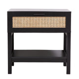 Casa Decor Tulum Rattan Bedside Table Drawers Table Nightstand Cabinet Black - 45-Degree Angle