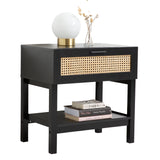 Casa Decor Tulum Rattan Bedside Table Drawers Table Nightstand Cabinet Black - Rear View