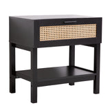 Casa Decor Tulum Rattan Bedside Table Drawers Table Nightstand Cabinet Black - Close-Up Angle