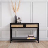 Casa Decor Tulum Rattan Console Table Entry Table Storage Hallway Wood Black - Side View
