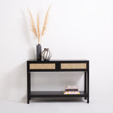 Casa Decor Tulum Rattan Console Table Entry Table Storage Hallway Wood Black - Top-Down View
