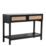 Casa Decor Tulum Rattan Console Table Entry Table Storage Hallway Wood Black - 45-Degree Angle