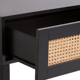 Casa Decor Tulum Rattan Console Table Entry Table Storage Hallway Wood Black - Rear View