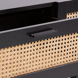 Casa Decor Tulum Rattan Console Table Entry Table Storage Hallway Wood Black - Close-Up Angle