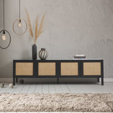 Casa Decor Tulum Rattan Entertainment Unit TV Stand Cabinet Storage Black - Front View