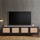 Casa Decor Tulum Rattan Entertainment Unit TV Stand Cabinet Storage Black - Side View