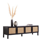 Casa Decor Tulum Rattan Entertainment Unit TV Stand Cabinet Storage Black - 45-Degree Angle