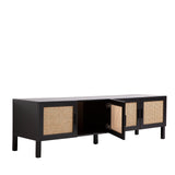 Casa Decor Tulum Rattan Entertainment Unit TV Stand Cabinet Storage Black - Rear View