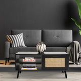 Casa Decor Tulum Rattan Coffee Table Storage Drawer Furniture Wooden Black - Front View