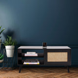 Casa Decor Tulum Rattan Coffee Table Storage Drawer Furniture Wooden Black - Side View