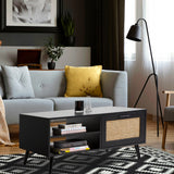 Casa Decor Tulum Rattan Coffee Table Storage Drawer Furniture Wooden Black - Top-Down View