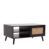 Casa Decor Tulum Rattan Coffee Table Storage Drawer Furniture Wooden Black - Rear View