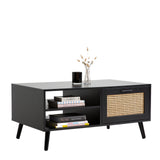 Casa Decor Tulum Rattan Coffee Table Storage Drawer Furniture Wooden Black - Close-Up Angle