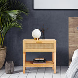 Casa Decor Santiago Rattan Bedside Table Drawers Table Nightstand Cabinet Oak - Front View