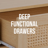 Casa Decor Santiago Rattan Bedside Table Drawers Table Nightstand Cabinet Oak - Extra Image