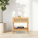 Casa Decor Santiago Rattan Bedside Table Drawers Table Nightstand Cabinet Oak - Side View
