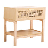 Casa Decor Santiago Rattan Bedside Table Drawers Table Nightstand Cabinet Oak - 45-Degree Angle