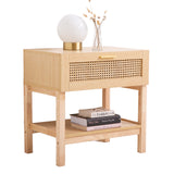 Casa Decor Santiago Rattan Bedside Table Drawers Table Nightstand Cabinet Oak - Rear View