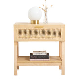 Casa Decor Santiago Rattan Bedside Table Drawers Table Nightstand Cabinet Oak - Close-Up Angle