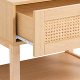 Casa Decor Santiago Rattan Bedside Table Drawers Table Nightstand Cabinet Oak - Low Angle