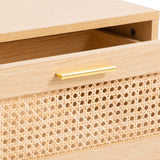 Casa Decor Santiago Rattan Bedside Table Drawers Table Nightstand Cabinet Oak - Extra Image