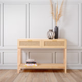 Casa Decor Santiago Rattan Console Table Entry Table Storage Hallway Wood Oak - Front View