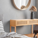 Casa Decor Santiago Rattan Console Table Entry Table Storage Hallway Wood Oak - Side View