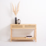 Casa Decor Santiago Rattan Console Table Entry Table Storage Hallway Wood Oak - Top-Down View