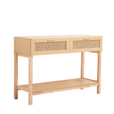Casa Decor Santiago Rattan Console Table Entry Table Storage Hallway Wood Oak - Rear View