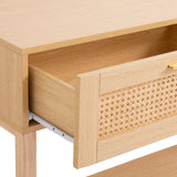 Casa Decor Santiago Rattan Console Table Entry Table Storage Hallway Wood Oak - Close-Up Angle