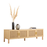 Casa Decor Santiago Rattan Entertainment Unit TV Stand Cabinet Storage Oak - 45-Degree Angle
