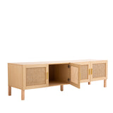 Casa Decor Santiago Rattan Entertainment Unit TV Stand Cabinet Storage Oak - Rear View