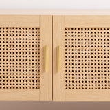 Casa Decor Santiago Rattan Entertainment Unit TV Stand Cabinet Storage Oak - Close-Up Angle