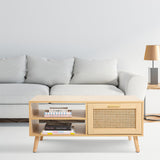Casa Decor Santiago Rattan Coffee Table Storage Drawer Furniture Wooden Oak - Front View