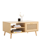 Casa Decor Santiago Rattan Coffee Table Storage Drawer Furniture Wooden Oak - Close-Up Angle