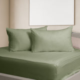 Kensington 1200 Thread Count 100% Egyptian Cotton Sheet Set Stripe - Double - Olive - Rear View