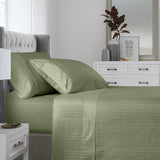 Kensington 1200 Thread Count 100% Egyptian Cotton Sheet Set Stripe - Super King - Olive - Top-Down View