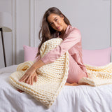 Royal Comfort Chunky Hand Knit Thick Weighted Blanket 6.3KG 203cm x 153cm - Cream - Side View