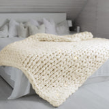 Royal Comfort Chunky Hand Knit Thick Weighted Blanket 6.3KG 203cm x 153cm - Cream - Top-Down View