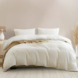 Royal Comfort Striped Flax Linen Blend Quilt Cover Set Soft Touch Bedding - Queen - Beige - Front View