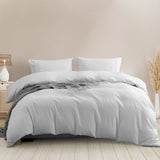 Royal Comfort Striped Flax Linen Blend Quilt Cover Set Soft Touch Bedding - Queen - Grey - Front View