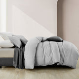 Royal Comfort Striped Flax Linen Blend Quilt Cover Set Soft Touch Bedding - Queen - Grey - Top-Down View