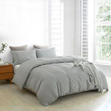Royal Comfort Striped Flax Linen Blend Quilt Cover Set Soft Touch Bedding - Queen - Charcoal - Side View