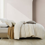 Royal Comfort Striped Flax Linen Blend Quilt Cover Set Soft Touch Bedding - King - Beige - Top-Down View